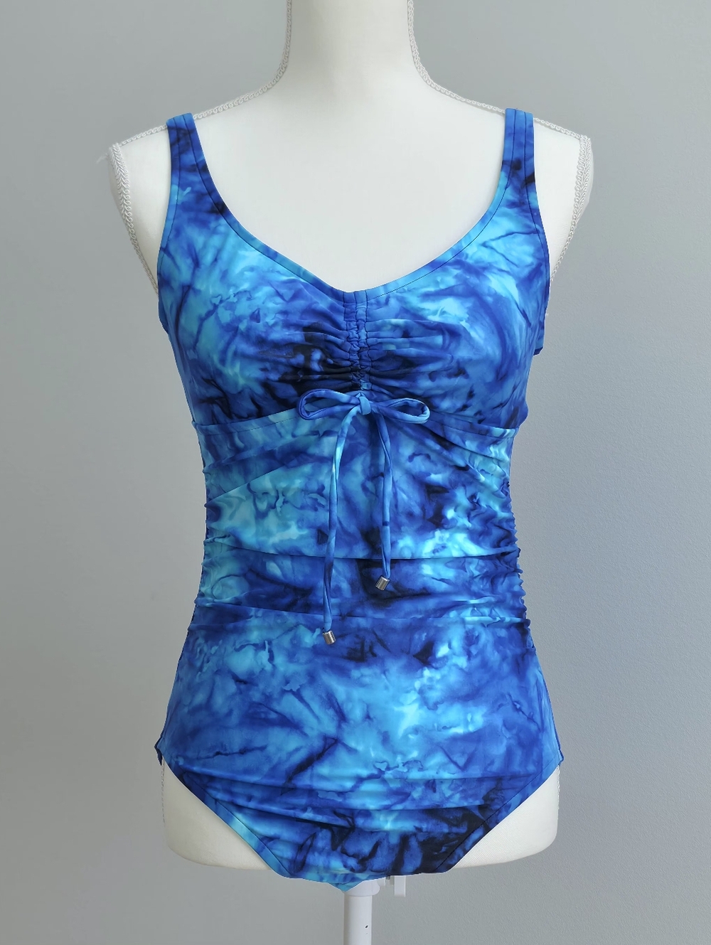 Aqua Green | Vibrant Tie-Dye Blue Tie-Front One Piece Swimsuit